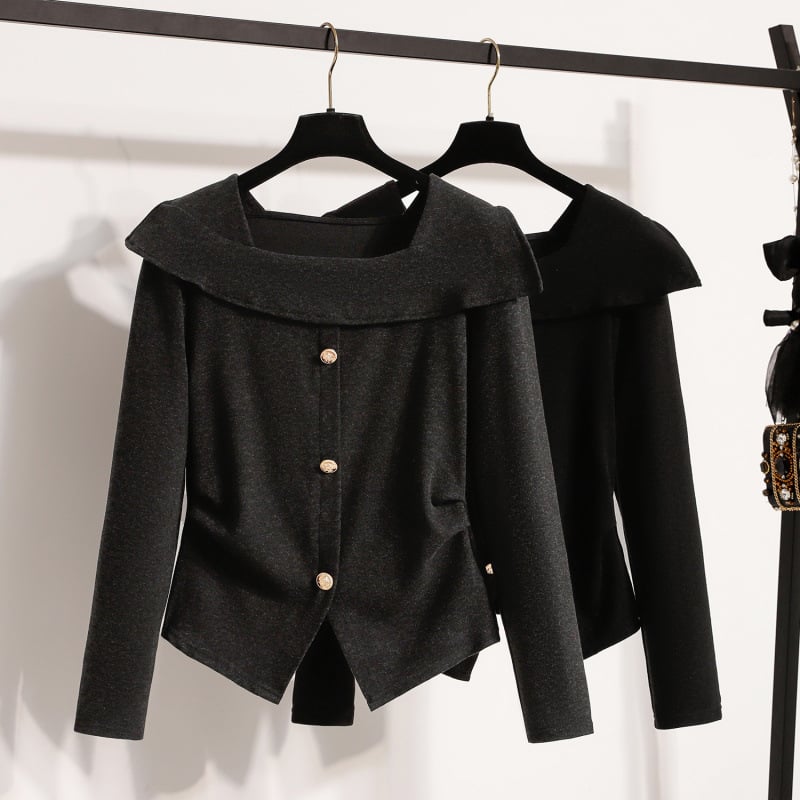 Plus-size ženski asimetrični pleteni top s dugim rukavima, jesen-zimski stil, naglašenim strukom i pokrivanjem trbuha