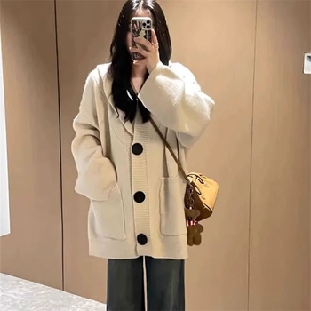 Кардиган с качулка, геометричен принт, ледено копринена смес със спандекс, дълги ръкави, V-образно деколте