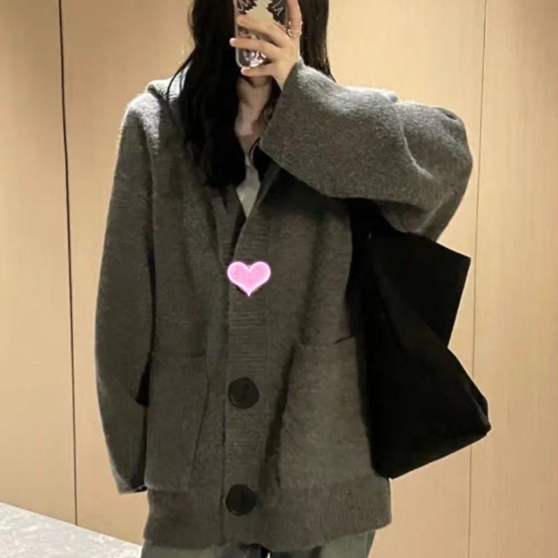 Кардиган с качулка, геометричен принт, ледено копринена смес със спандекс, дълги ръкави, V-образно деколте