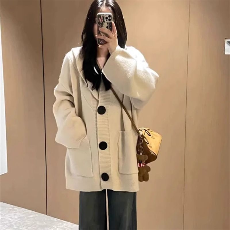 Кардиган с качулка, геометричен принт, ледено копринена смес със спандекс, дълги ръкави, V-образно деколте