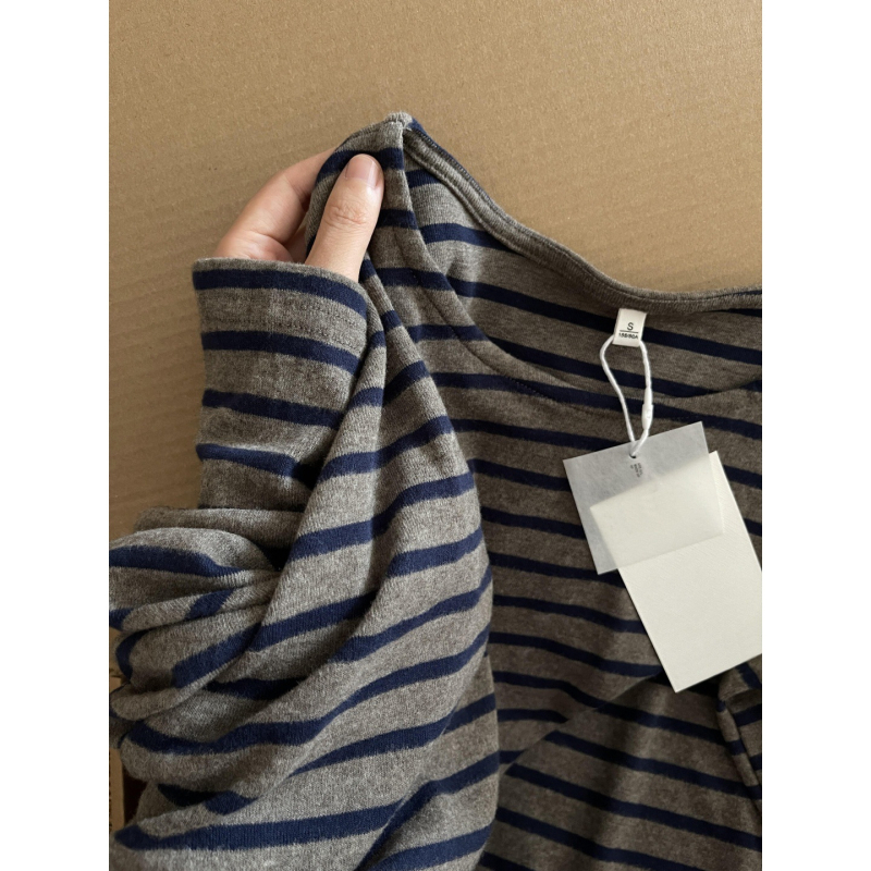 Ženski T‑shirt s kontrastnim prugama, dugim rukavima, okrugli izrez, ležerni stil, za proljeće i jesen