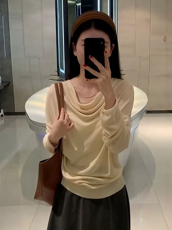 Pleten džemper s kapuljom, dugi rukavi, minimalistički japansko-korejski stil, vunena tkanina s viskozom, normalan kroj