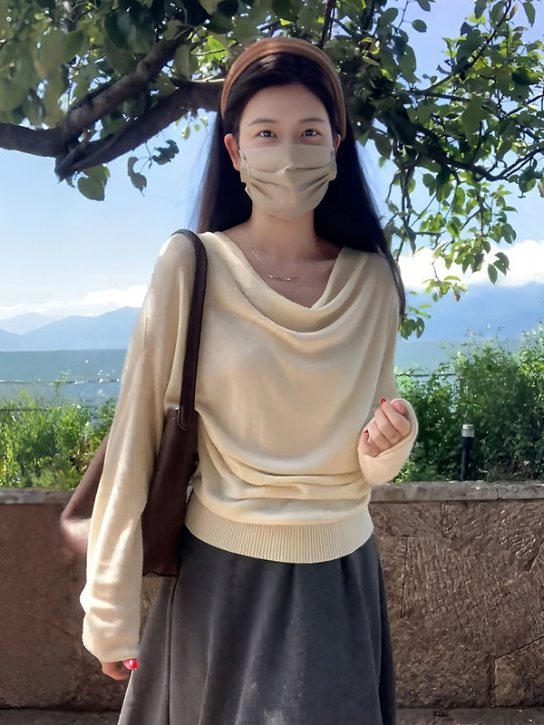 Pleten džemper s kapuljom, dugi rukavi, minimalistički japansko-korejski stil, vunena tkanina s viskozom, normalan kroj