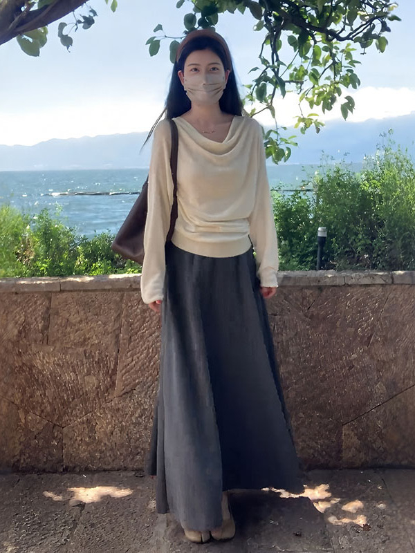 Pleten džemper s kapuljom, dugi rukavi, minimalistički japansko-korejski stil, vunena tkanina s viskozom, normalan kroj