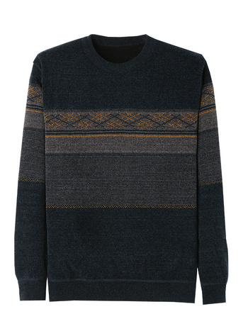 Zimski chenille pulover s flis podstavom za muškarce srednje dobi, jacquard uzorak, okrugli izrez, debeli i topli