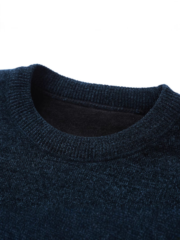 Zimski chenille pulover s flis podstavom za muškarce srednje dobi, jacquard uzorak, okrugli izrez, debeli i topli