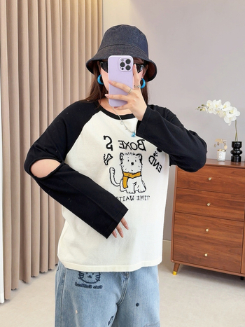 Love Moterų megztinis su iškirptėmis rankovėmis, apvalus kaklas, vidutinio storio, viskozės–poliesterio audinys, ruduo 2025