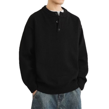 Muški pulover s Henley ovratnikom za jesen/zimu, opuštena silueta, moderan gradski stil