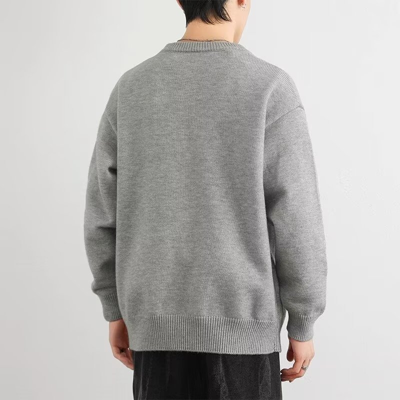Muški pulover s Henley ovratnikom za jesen/zimu, opuštena silueta, moderan gradski stil