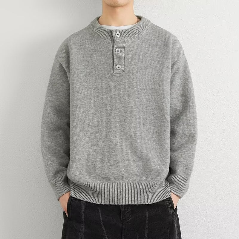 Muški pulover s Henley ovratnikom za jesen/zimu, opuštena silueta, moderan gradski stil