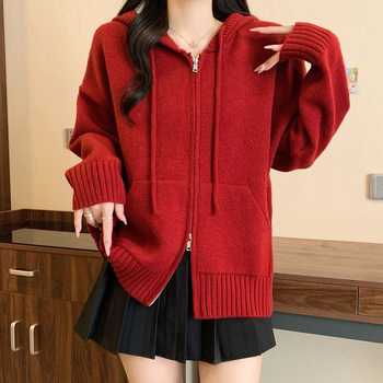 Megztinis su gobtuvu, dviejų krypčių užtrauktuku, šiltas ir tankus, poliesterio audinys