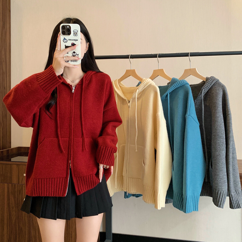 Megztinis su gobtuvu, dviejų krypčių užtrauktuku, šiltas ir tankus, poliesterio audinys