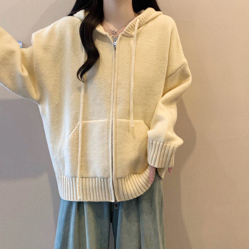 Megztinis su gobtuvu, dviejų krypčių užtrauktuku, šiltas ir tankus, poliesterio audinys