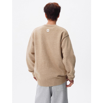 Pulover tricotat pentru bărbați, cu guler semi-deschis, tricotaj jacquard, croială lejeră, mâneci lungi