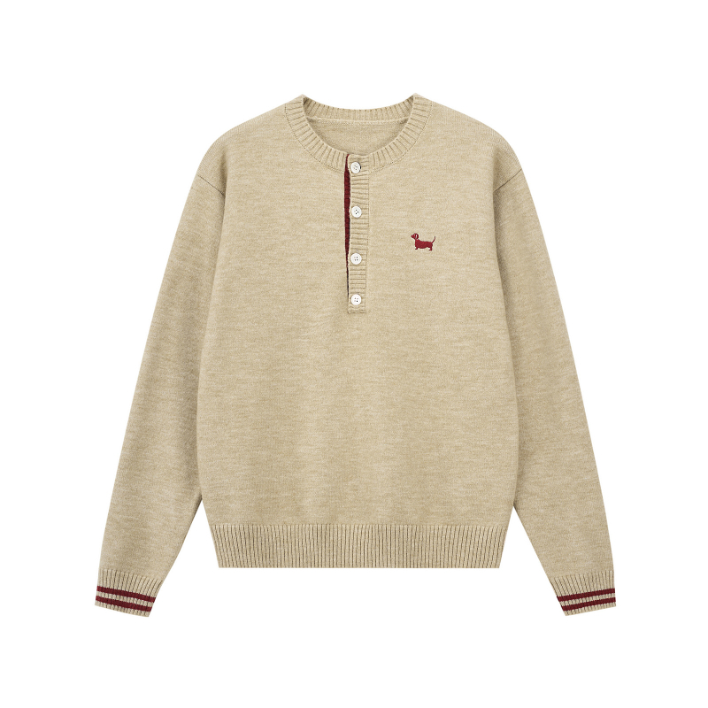 Pulover tricotat pentru bărbați, cu guler semi-deschis, tricotaj jacquard, croială lejeră, mâneci lungi