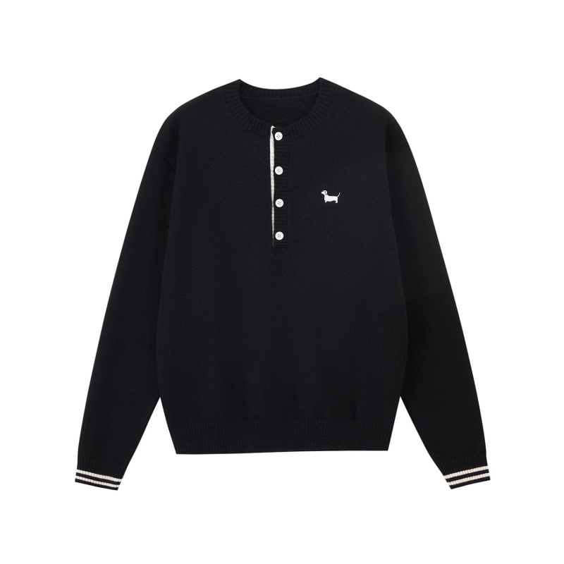 Pulover tricotat pentru bărbați, cu guler semi-deschis, tricotaj jacquard, croială lejeră, mâneci lungi