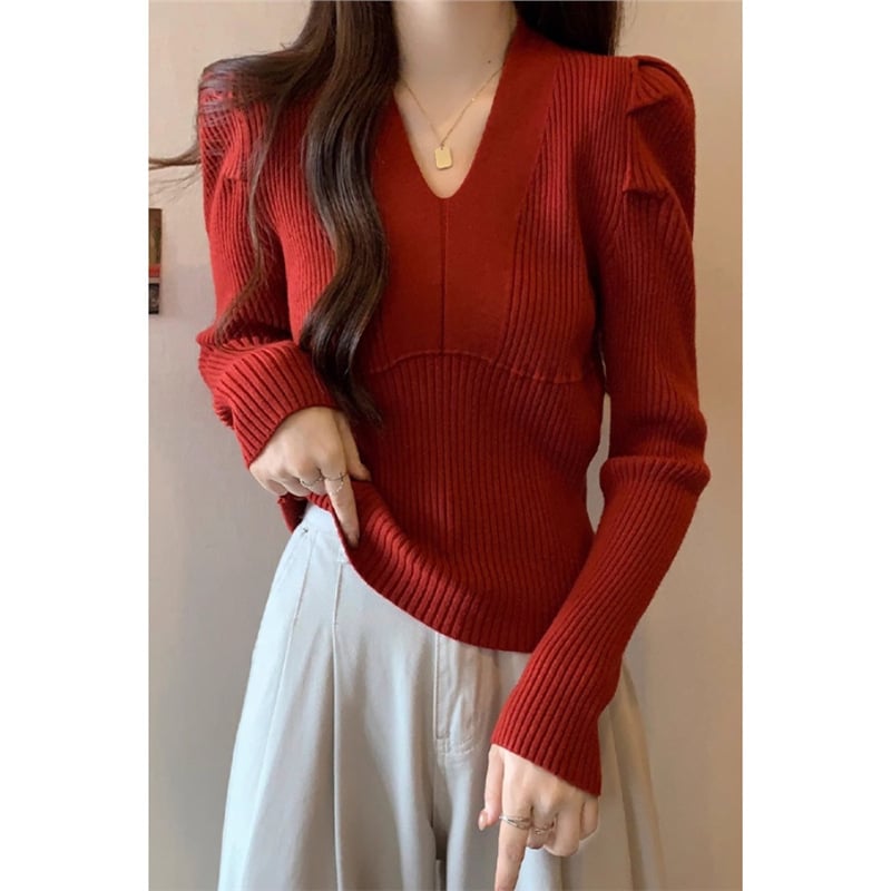 Megztas pagrindinis viršus su V kaklu, chenille audinys, spandex iki 30%, pilvo dengimas