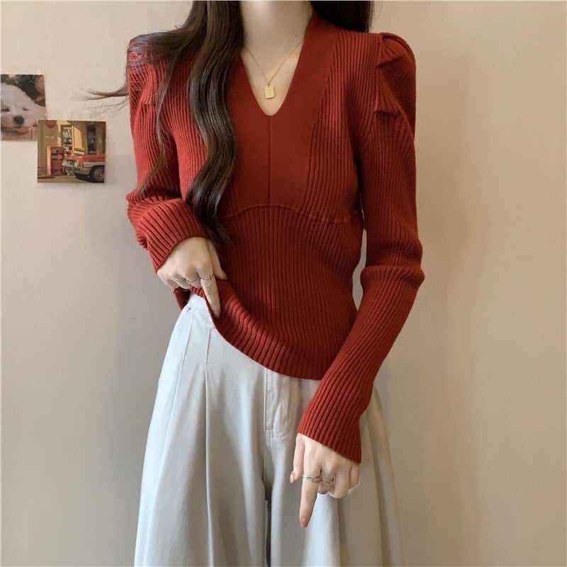 Megztas pagrindinis viršus su V kaklu, chenille audinys, spandex iki 30%, pilvo dengimas