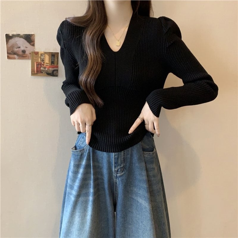 Megztas pagrindinis viršus su V kaklu, chenille audinys, spandex iki 30%, pilvo dengimas