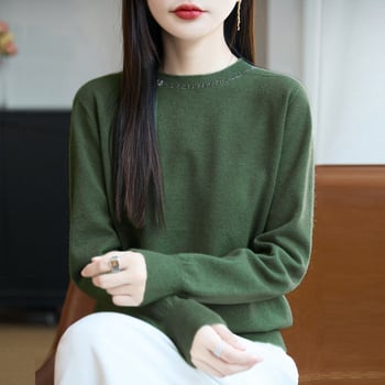 Pulover tricotat pentru femei cu cristale – model 3D, glugă, guler rotund, mâneci lungi, croială regulată