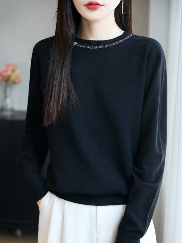 Pulover tricotat pentru femei cu cristale – model 3D, glugă, guler rotund, mâneci lungi, croială regulată