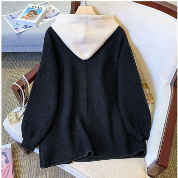 Palton cu glugă din poliester Longfengni, gros, lungime medie, închidere dublă, stil casual japonez/coreean