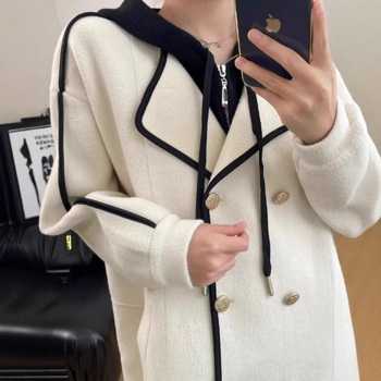 Palton cu glugă din poliester Longfengni, gros, lungime medie, închidere dublă, stil casual japonez/coreean