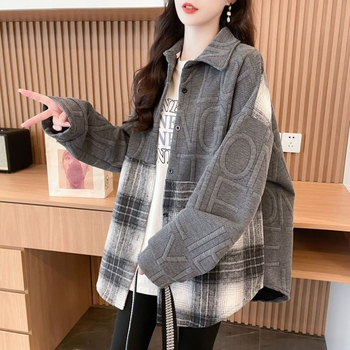 Jachetă-cămașă patchwork pentru femei, țesătură chenille, model 3D, guler polo, mâneci lungi, croială lejeră