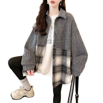 Jachetă-cămașă patchwork pentru femei, țesătură chenille, model 3D, guler polo, mâneci lungi, croială lejeră