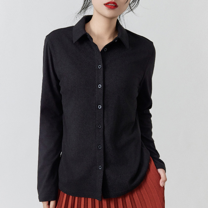 Дамска риза‑кардиган от бархат с Polo яка, дълги ръкави, 90–95% полиестер, спандекс смес