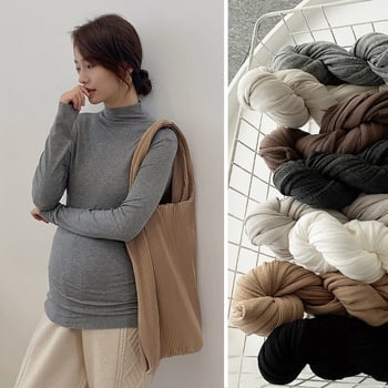 Nėščiosioms ilgomis rankovėmis viršus su pusaukščiu kaklu, siaura kirpimo, rudens-žiema, vienos spalvos, viskozės audinys su iki 30% elastano