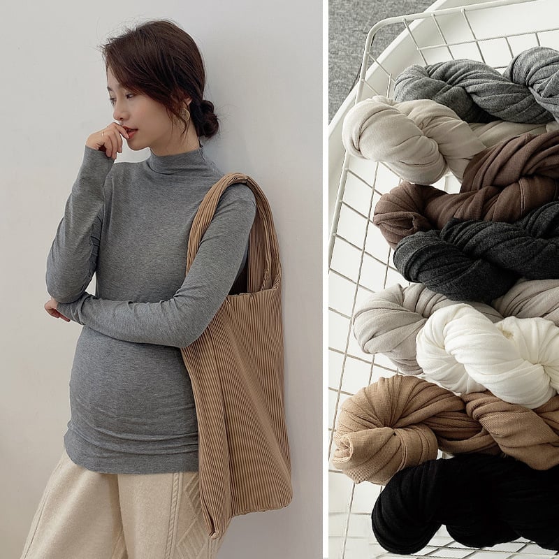 Nėščiosioms ilgomis rankovėmis viršus su pusaukščiu kaklu, siaura kirpimo, rudens-žiema, vienos spalvos, viskozės audinys su iki 30% elastano