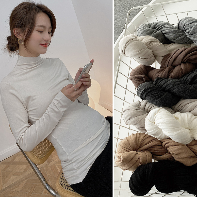 Nėščiosioms ilgomis rankovėmis viršus su pusaukščiu kaklu, siaura kirpimo, rudens-žiema, vienos spalvos, viskozės audinys su iki 30% elastano