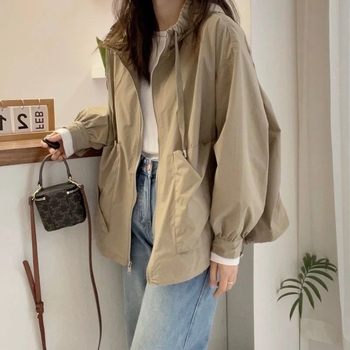 Palton trenț cu glugă din chenille cu spandex, primăvara 2025, stil japonez-coreean casual, mâneci 3/4