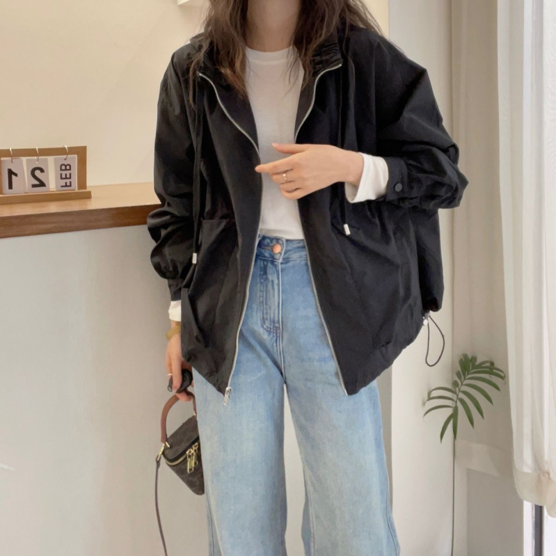 Palton trenț cu glugă din chenille cu spandex, primăvara 2025, stil japonez-coreean casual, mâneci 3/4