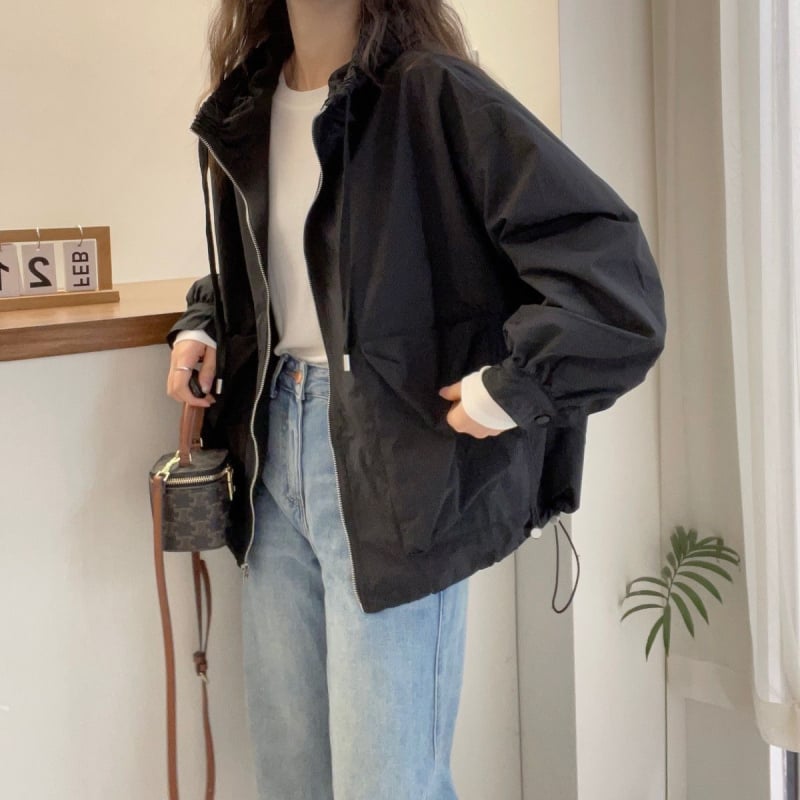 Palton trenț cu glugă din chenille cu spandex, primăvara 2025, stil japonez-coreean casual, mâneci 3/4