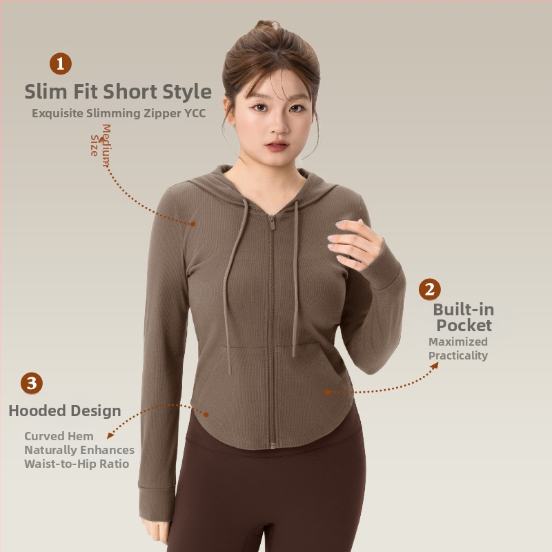 Ilga rankovė sportinė striukė jogai ir fitnesui — kvėpuojanti medžiaga iš medvilnės/viskozės/spandekso mišinio, įprasto kirpimo, audinys MSL62859