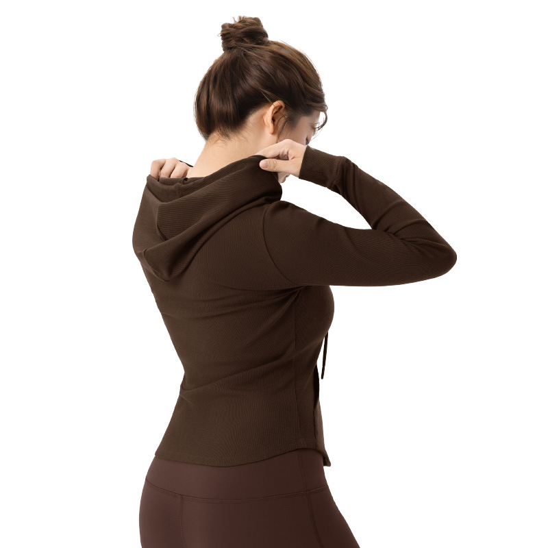 Ilga rankovė sportinė striukė jogai ir fitnesui — kvėpuojanti medžiaga iš medvilnės/viskozės/spandekso mišinio, įprasto kirpimo, audinys MSL62859