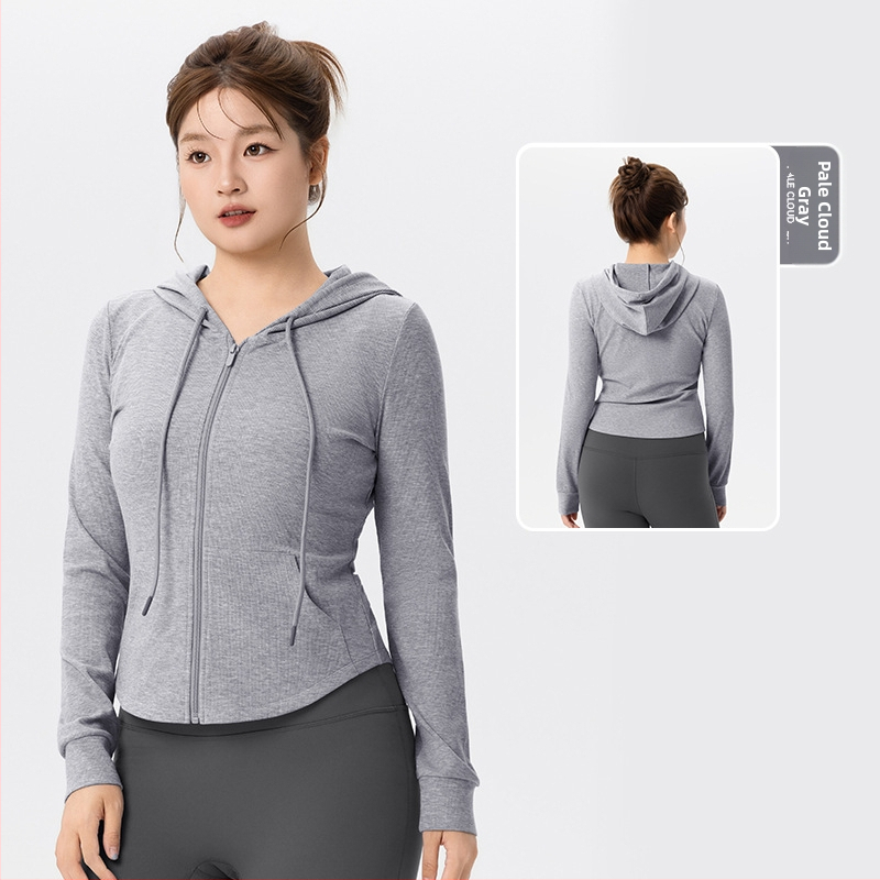 Ilga rankovė sportinė striukė jogai ir fitnesui — kvėpuojanti medžiaga iš medvilnės/viskozės/spandekso mišinio, įprasto kirpimo, audinys MSL62859