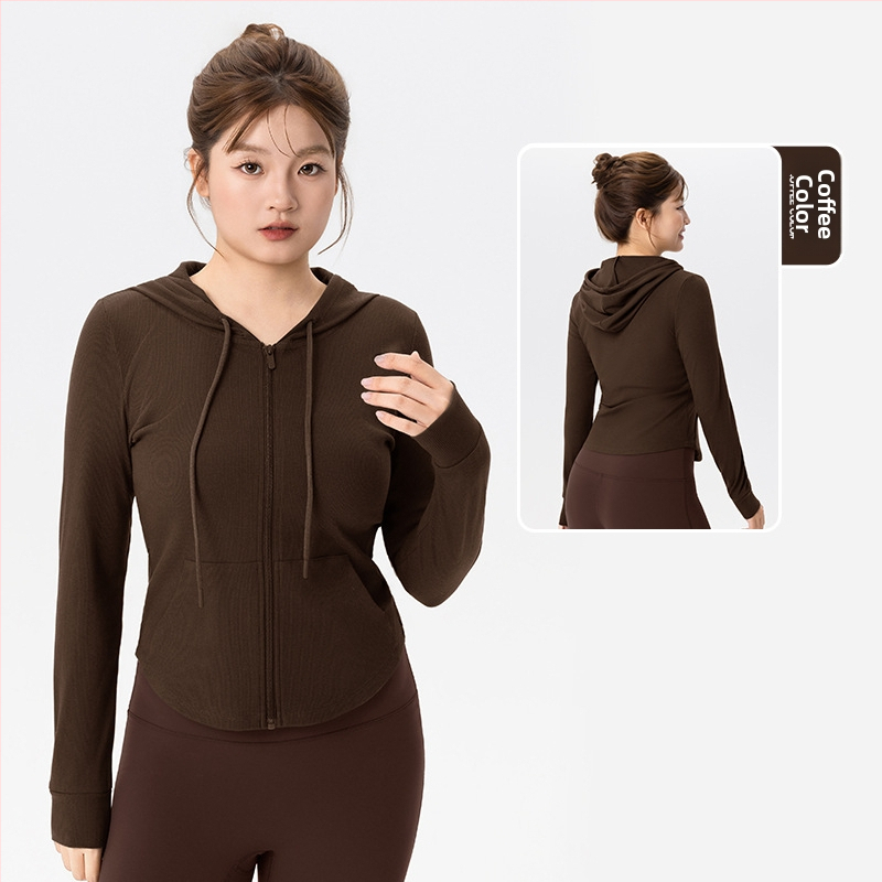 Ilga rankovė sportinė striukė jogai ir fitnesui — kvėpuojanti medžiaga iš medvilnės/viskozės/spandekso mišinio, įprasto kirpimo, audinys MSL62859