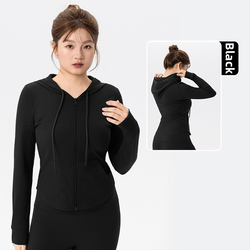 Ilga rankovė sportinė striukė jogai ir fitnesui — kvėpuojanti medžiaga iš medvilnės/viskozės/spandekso mišinio, įprasto kirpimo, audinys MSL62859