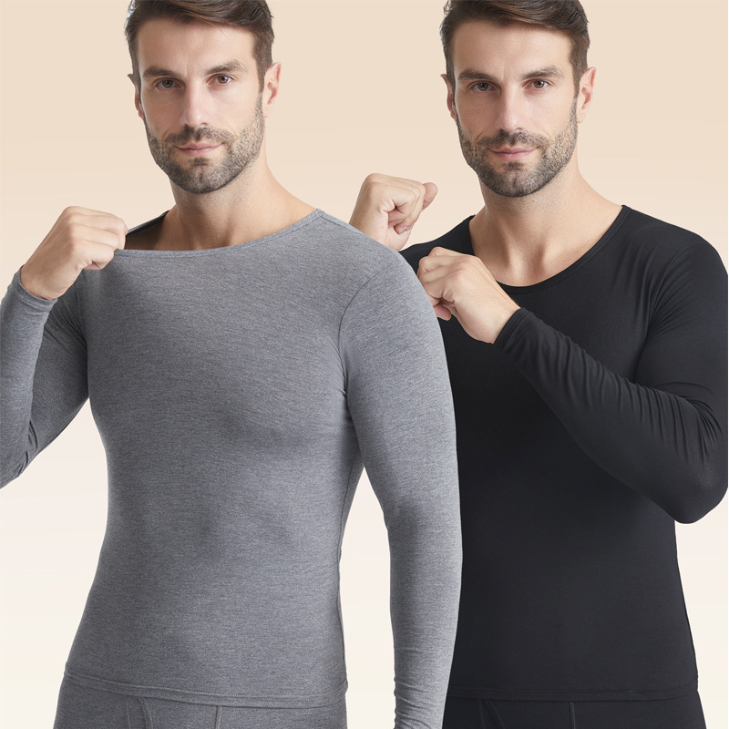 Мъжки термо комплект: пуловер с кръгла яка и долнище, вискоза 95%, гъста тъкан, с тесен силует, топъл и мек