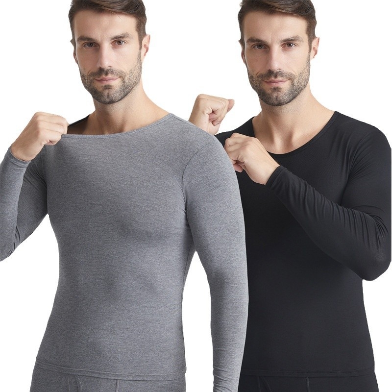 Мъжки термо комплект: пуловер с кръгла яка и долнище, вискоза 95%, гъста тъкан, с тесен силует, топъл и мек