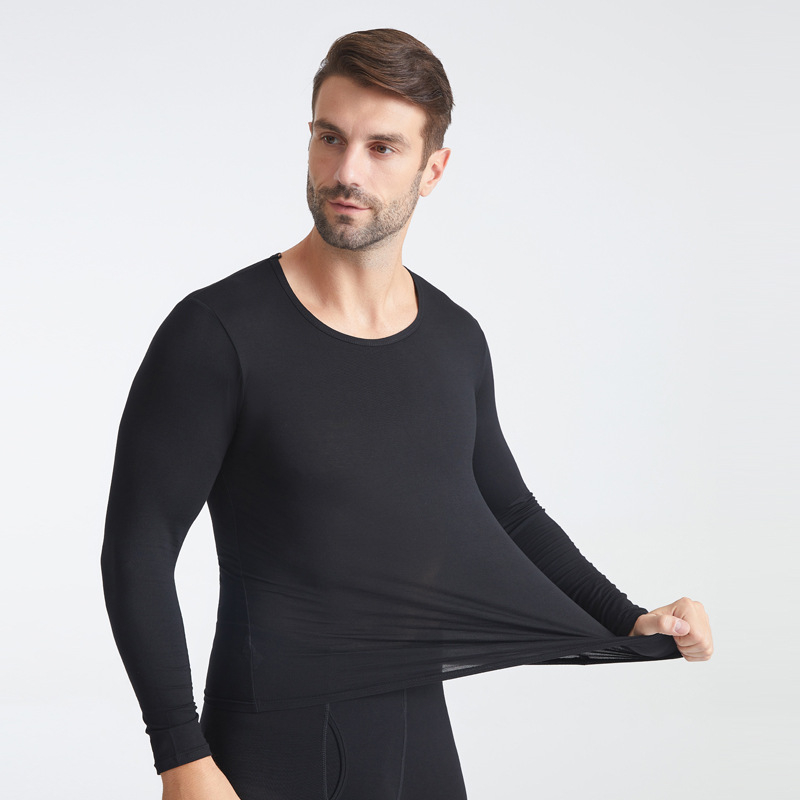 Мъжки термо комплект: пуловер с кръгла яка и долнище, вискоза 95%, гъста тъкан, с тесен силует, топъл и мек