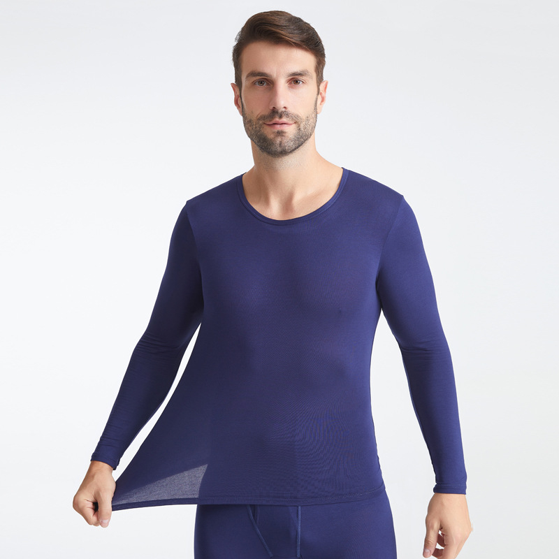 Мъжки термо комплект: пуловер с кръгла яка и долнище, вискоза 95%, гъста тъкан, с тесен силует, топъл и мек