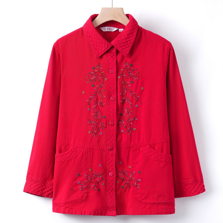 Ανοιξιάτικο λεπτό σακάκι για γυναίκες μέσης ηλικίας και ηλικιωμένες, μακρυμάνικο Top για μητέρες, ντύσιμο για γιαγιά (Υλικό: Βαμβάκι; Κύριο ύφασμα: Βαμβάκι; Περιεκτικότητα κύριου υφάσματος: 30% και κάτω; Στυλ: Κινέζικο στυλ)