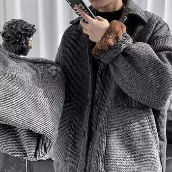 Muška Corduroy jakna s flis podstavom, stojeći ovratnik, zatvarač, širok kroj, zima