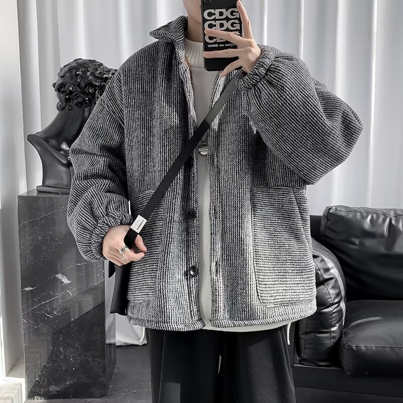 Muška Corduroy jakna s flis podstavom, stojeći ovratnik, zatvarač, širok kroj, zima