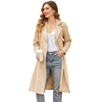 Γυναικείο παλτό μέσου μήκους από παχύ υφαντό πολυεστέρα τιλ, με γιακά τύπου σακακιού, μακριά μανίκια και κουμπωτή λωρίδα με κορδόνια