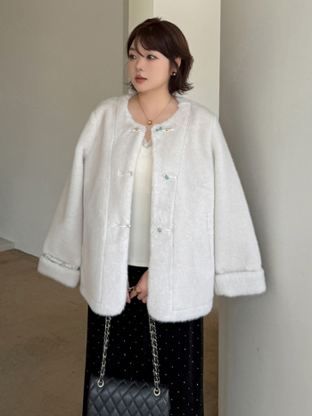 Палто за жени с косъмни вложки, средно дълго, кръгла яка, едноредово закопчаване, 2025 зима